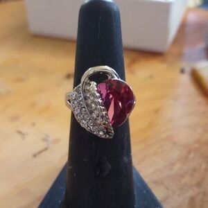 Elegant Heart-Shaped Red and Silver Ring